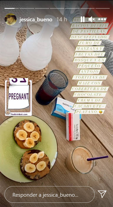 Jessica Bueno muestra su contundente desayuno en la recta final de su embarazo