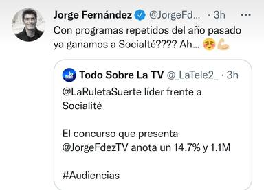Jorge Fernández ataca a Socialité con este tuit que poco después borraba de su cuenta de Twitter