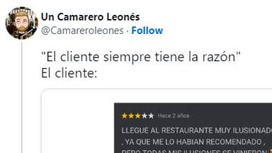 Polémica en Twitter por esta reseña de un cliente criticando a un restaurante con argumentos pobres