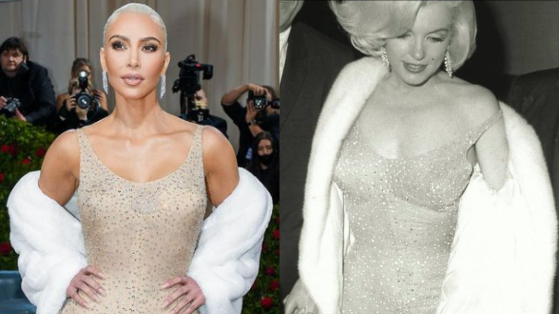 Todas las diferencias del estilismo de Kim Kardashian y Marilyn Monroe llevando el mismo vestido