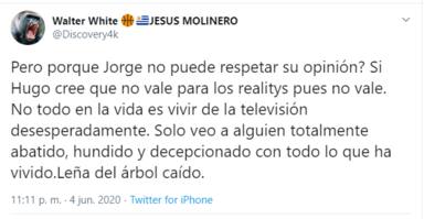 Twitter: Jesús Molinero defiende a Hugo Sierra