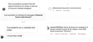 Algunos de los mensajes que ha recibido Alice Campello con amenazas e insultos