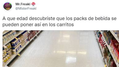 El 'secreto' para colocar los packs de bebida en el carrito del supermercado que se ha hecho viral en Twitter