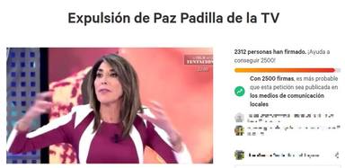 Imagen de esa campaña que pide que Paz Padilla sea apartada de la televisión de manera inmediata