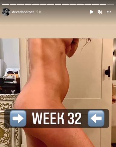 Carla Barber en su semana 32 de embarazo, vía Instagram