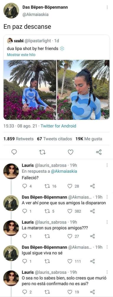 La hilarante conversación sobre la muerte de Dua Lipa que está revolucinando las redes sociales: ¿Falleció?