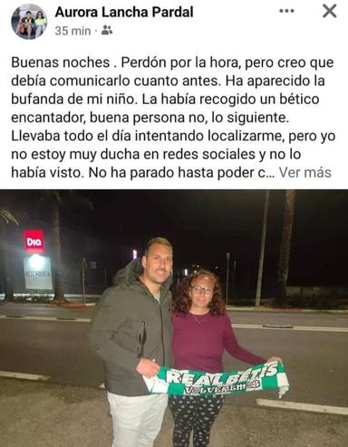 Madre del Betis encuentra la bufanda perdida tras la final de Copa, recuerdo de su hijo muerto por cáncer