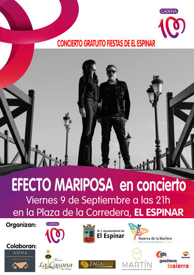 CADENA 100 te invita al concierto gratuito de Efecto Mariposa en El Espinar