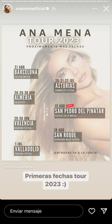 Ana Mena comparte nuevas fechas de su próxima gira