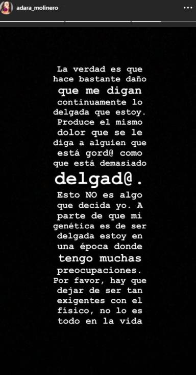 El contundente mensaje de Adara a todos los que critican su delgadez: “Hace  bastante daño” - Trending topic - CADENA 100