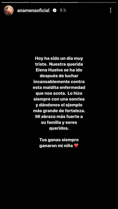 Ana Mena y sus conmovedoras palabras en Instagram tras la muerte de Elena Huelva