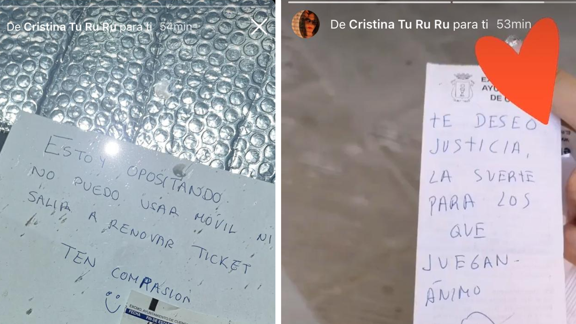 Una opositora muestra el 'ticket' con el que se ha hecho viral en las redes sociales